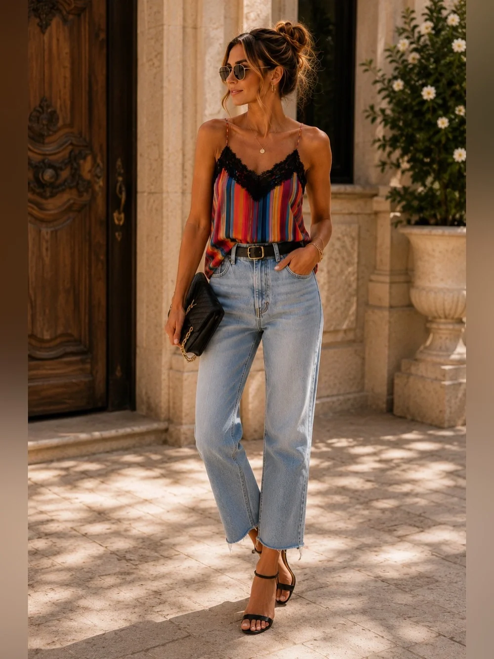 ZARA Rainbow Stripe Lace Trim Camisole | Colorful Resort Chic Cami Tank Top - Picture 4 of 10